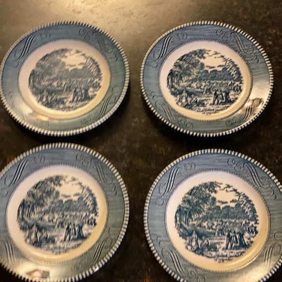 4 Royal China Currier& Ives Blue 6 3/8” Plates - Picture 8 of 11